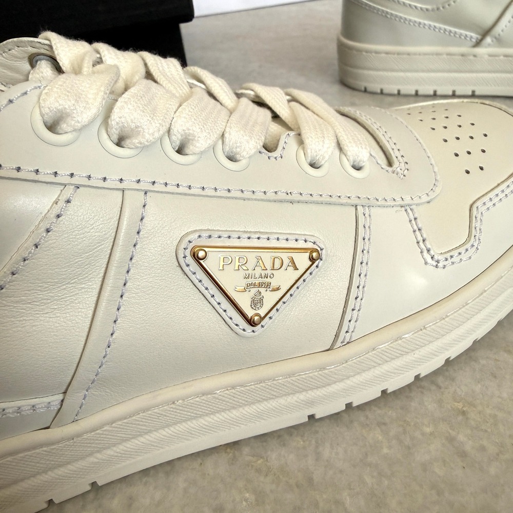 Prada 1E792M Women's Ivory Downtown Nappa Leather Sneakers shoes trainers 37.5 - Picture 5 of 16
